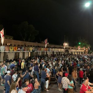 large group of people in front of governor's palace in santa fe