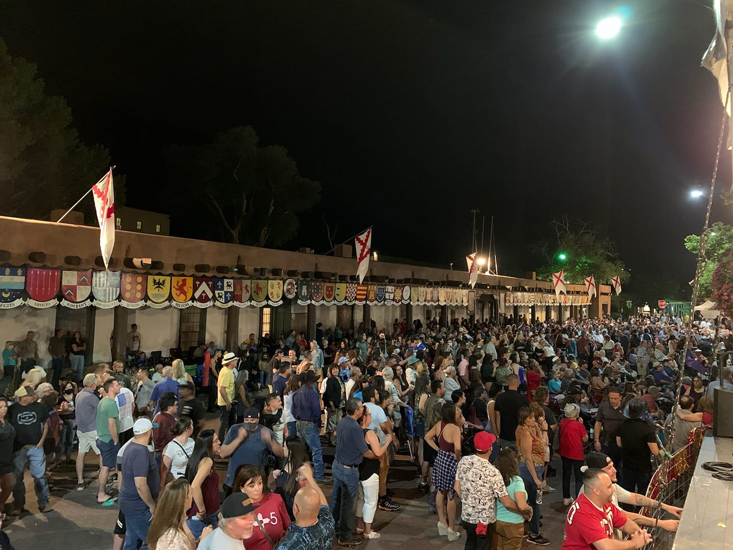 large group of people in front of governor's palace in santa fe