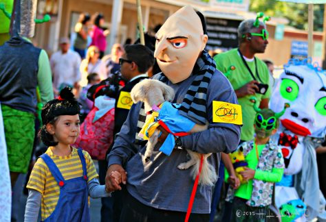 people in costume attending dog parade