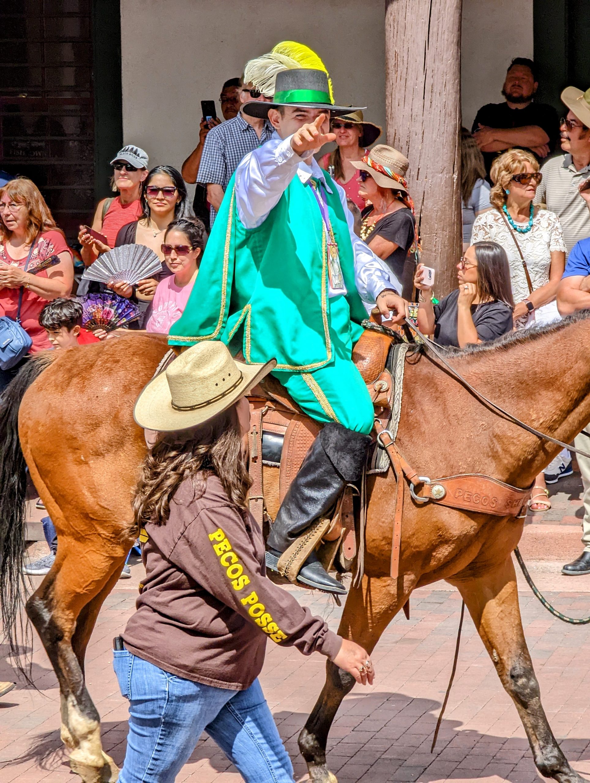 Man dressed as conquistador on a horse